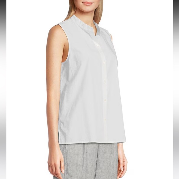 NWT Eileen Fisher Washed Organic Cotton Poplin Sleeveless Shirt - Picture 7 of 11